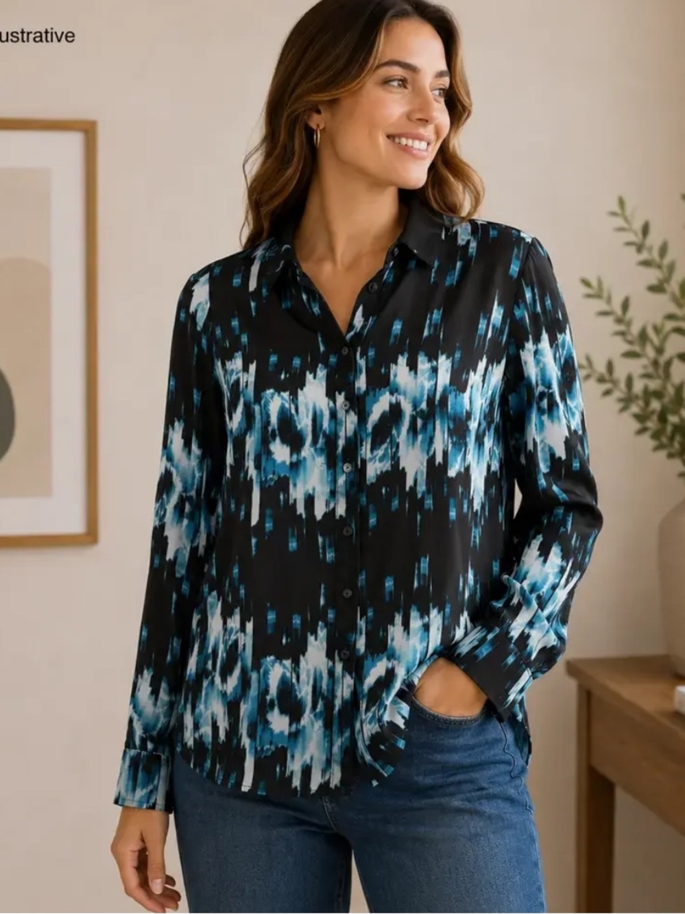 Derek Lam Women's Abstract Floral Print Button Down Blouse